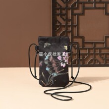 迷你斜挎手机包女国风仿香云纱长包中式复古休闲可装钥匙零食钱袋