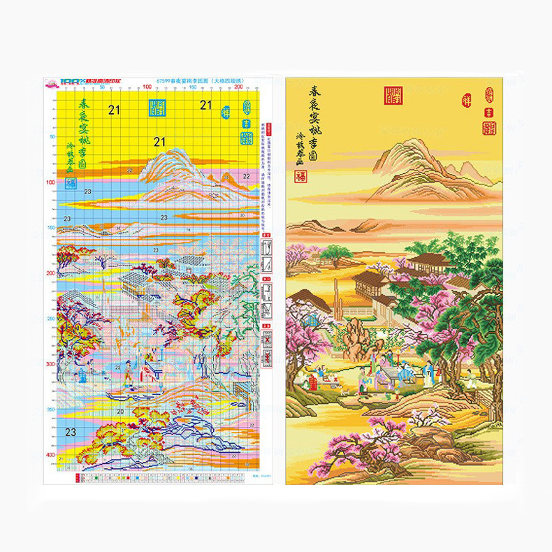 [Algodón importado] Mona Lisa Royal Cross Stitch Banquet de la noche de primavera Peach and Plum Garden Imagen Nueva sala de estar china Bordado completo