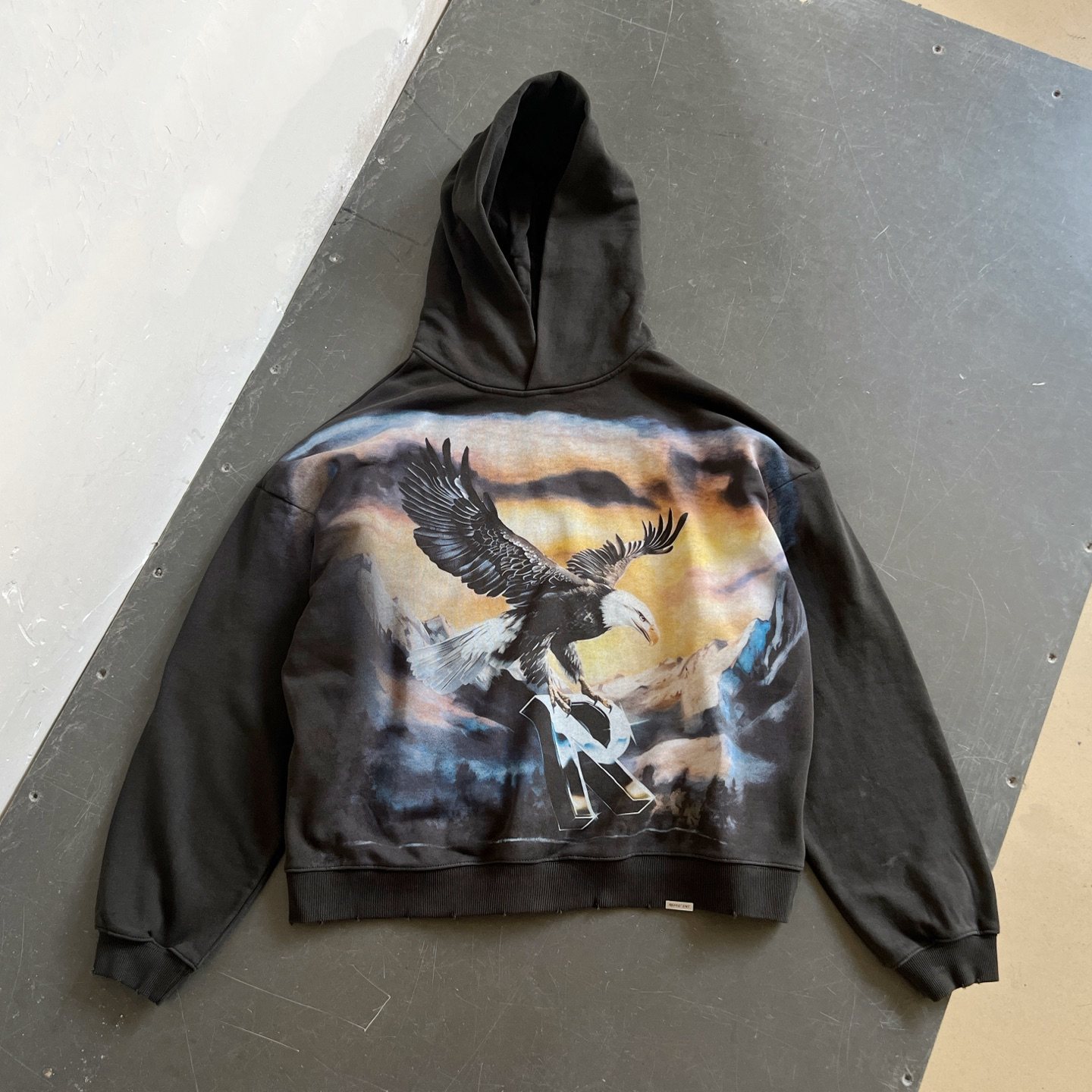 Represent Eagle Oil Painting Direct Print Hoodie, Unisex High Street Washed and Distressed Jacket, Autumn