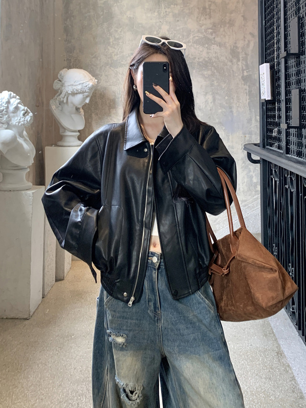 |街头画报|小个子百搭高级感皮夹克女羊皮机车夹克皮衣外套女春|undefined