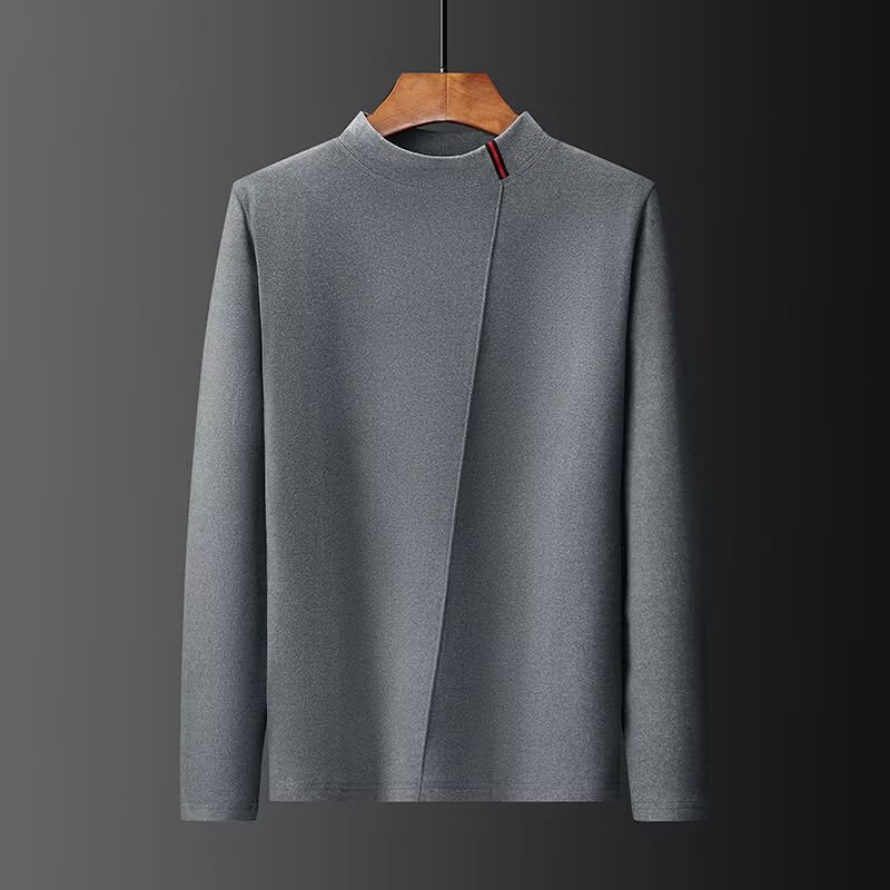 Hombre de cuello medio alto de terciopelo de doble cara de camiseta de manga larga de color sólido, camiseta de cuello medio alto de otoño, camiseta de base, camiseta de una sola parte superior