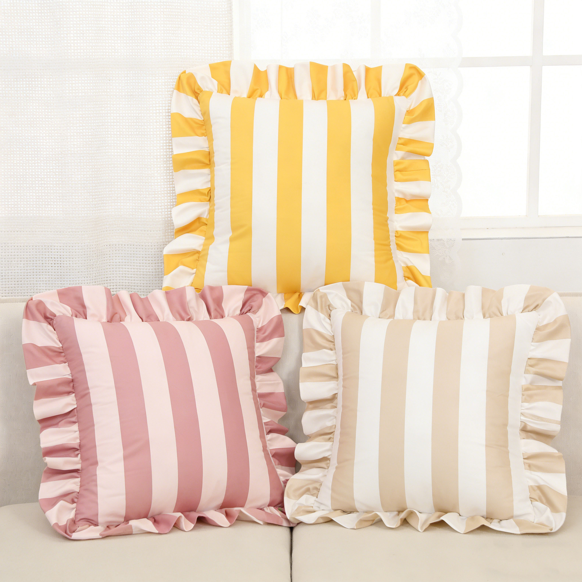 Inswind estriado coreano holandés veludo hoja de loto borde abraza funda de almohada americana sofá de la sala de estar decoración de cojín de cabecera
