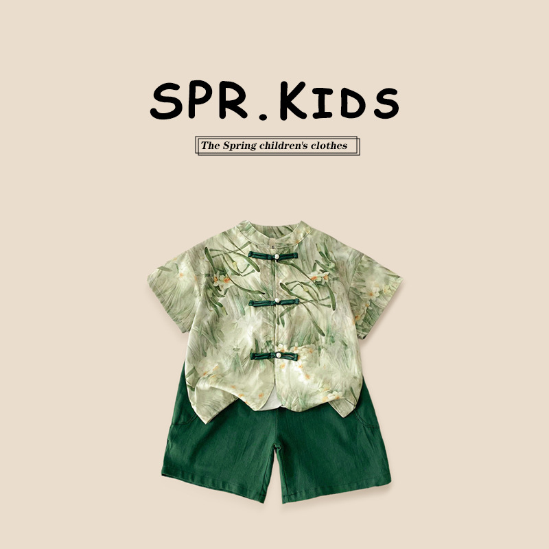 Children's Summer New Chinese-Style Short-Sleeve Set 2026 New Boys' Chinese-Style Shirt and Pants Two-Piece Set Thin Trendy Style