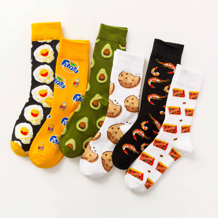 Manufacturer Customizes Novelty, Crazy, Cute, Fun, Fashionable Face Crew Socks, Fun Solid Color Socks
