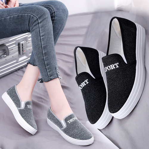 Women's Spring Summer Canvas Shoes Trendy Casual Student Flat White Shoes Cross-border Shallow Mouth Platform Shoes Women's Soft Thick Sole Shoes