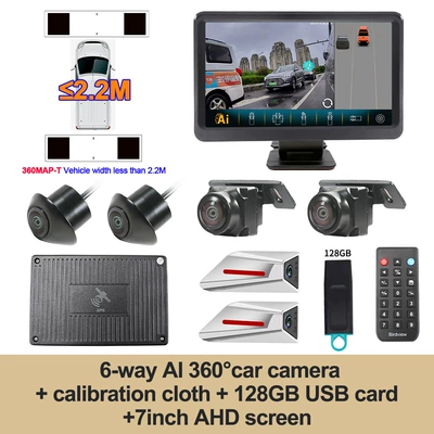 Driving recorder 360-degree panoramic view, sentinel mode - six-channel-360-degree-panoramic-dashcam-splicing-cloth-128g-usb-drive-7inch-ahd-display-screen