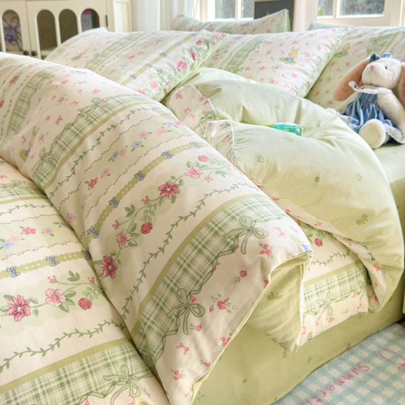 Cama de algodón de cuatro piezas 100 funda de edredón de algodón sábana dormitorio de tres piezas ropa de cama nueva 2025