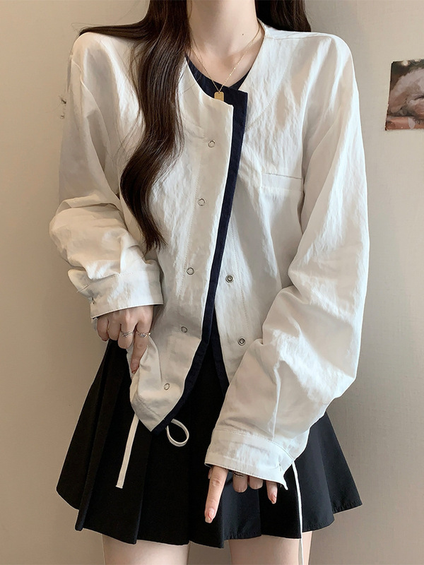 大码女装韩版遮肚子拼接正肩打底衫女春秋胖妹妹宽松显瘦开衫外套|undefined