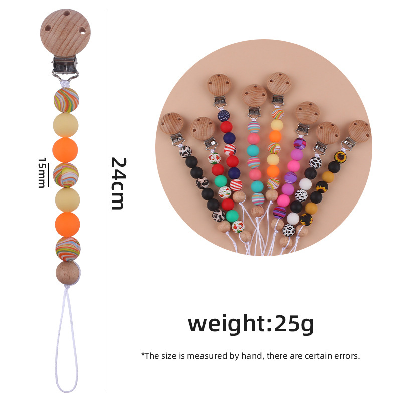 Nuevo bebé suministros chupete clip creativo bebé DIY color impresión cuentas de silicona mordedura chupete cadena