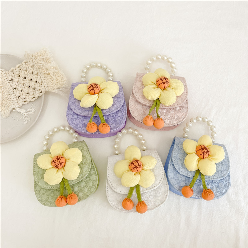 2023 nuevos niños de moda estilo occidental girasol perla bolso niña princesa hombro Messenger bolsa monedero