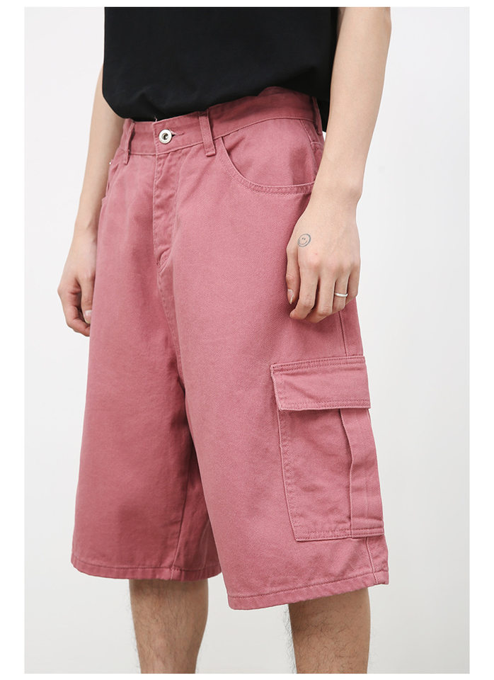 Quần short denim nam ống rộng ống đứng lửng 5 tấc phong cách Hàn, form rộng rãi dễ phối đồ — Hồng đào, Màu be nhạt, Màu cà phê, Trắng be chi tiết 17