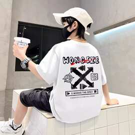 男童短袖T恤2024新款夏装中大童时髦帅气儿童夏季圆领潮体恤