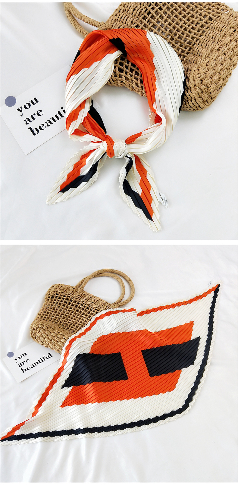 45g Weight Silk Scarf Classification Travel Occasion Silk Material Unisex Gender Sweet Style Khaki, Grey, White, Red, Green, Blue, Yellow, Black Color Korean Pleated Silk Square Scarf 21