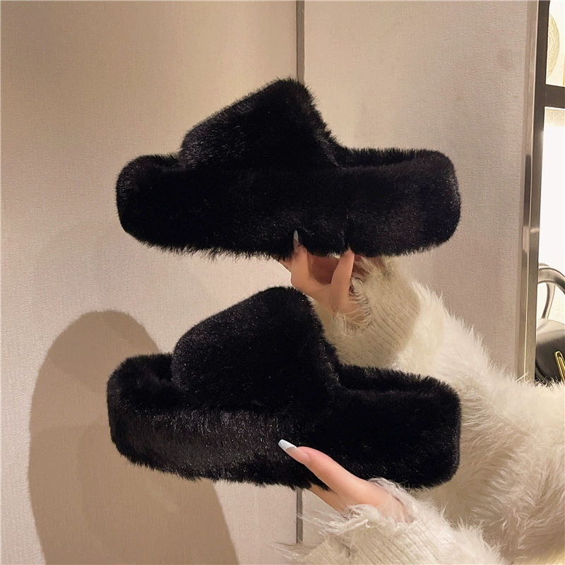 2024 сосновый торт с толстой подошной шерстяной тапочкой женский внешний вид 2024 новый осенний и зимний супер огонь корейская версия меха кролика