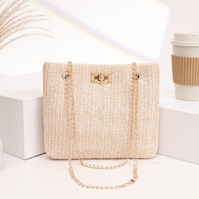 2025 nueva bolsa de paja elegante diseño de cierre dorado adecuado para todos los días y la fiesta versátil bolso de hombro image 2