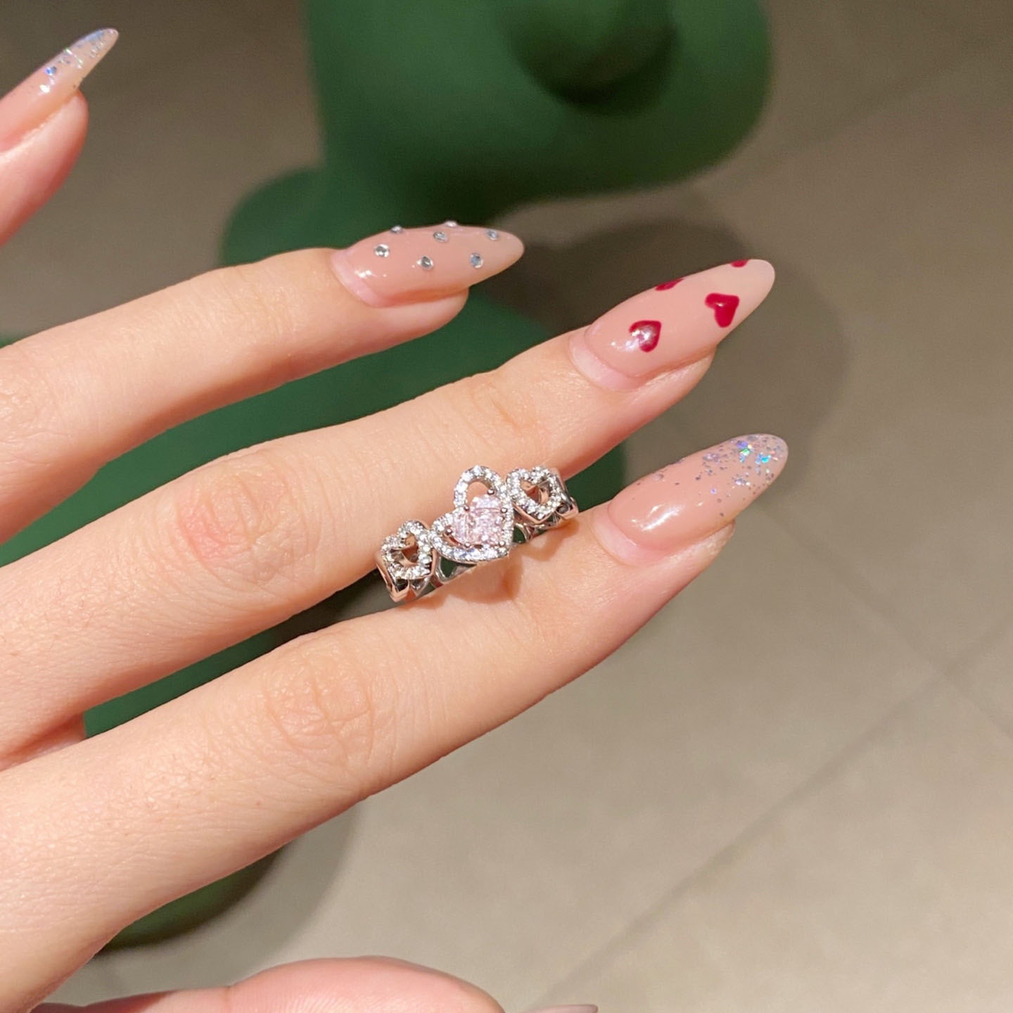 7g Weight Romantic Sweet Heart Shape Copper Plating Hollow Out Inlay Zircon Open Rings