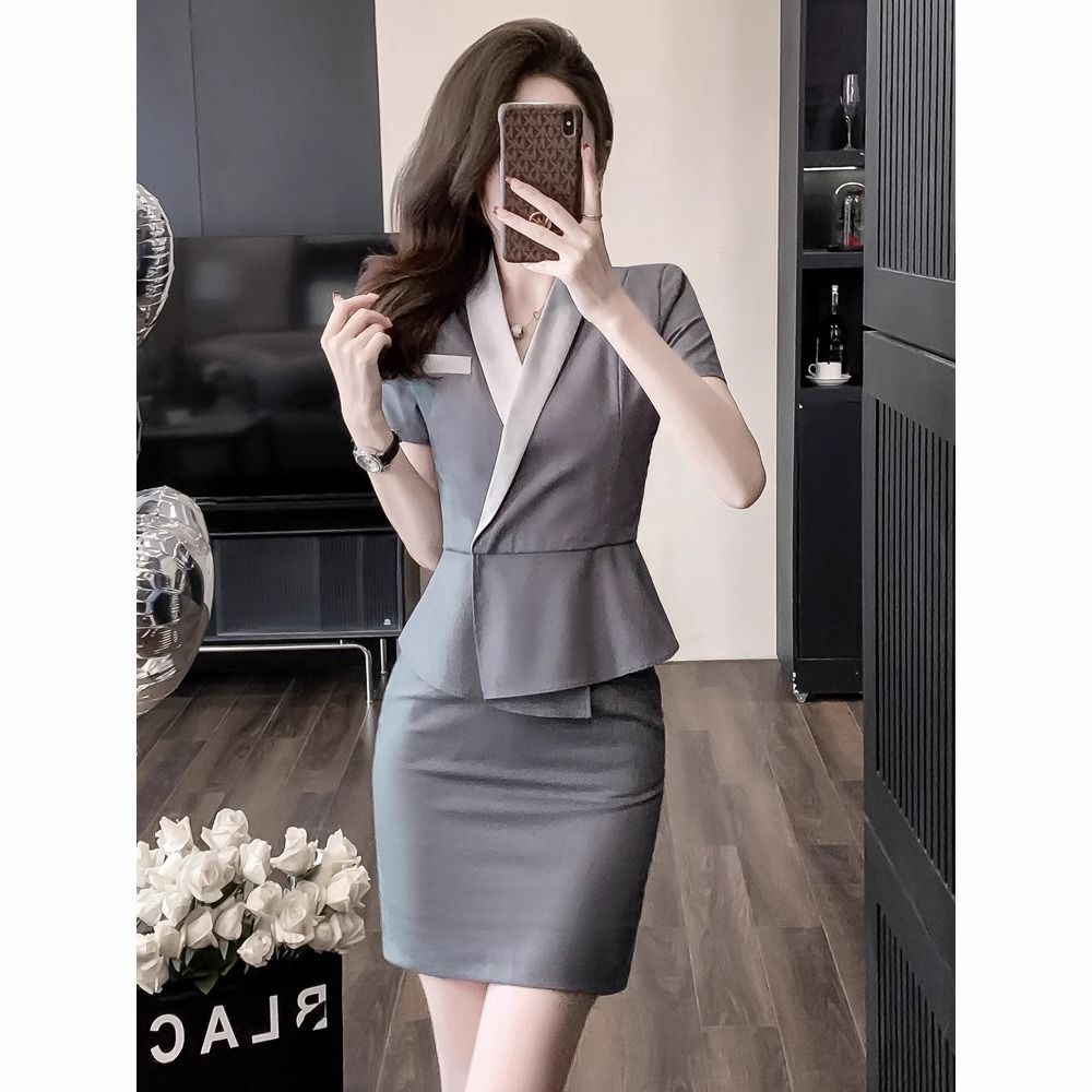 High-End Suit Suit, Front Desk Professional Beautician Short-Sleeved Work Clothes, Hotel Work Clothes, Jewelry Store Light Mature Style