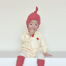 秋款新生儿连体衣男童女童纯色爱心字母印花包屁衣婴儿卫衣爬服