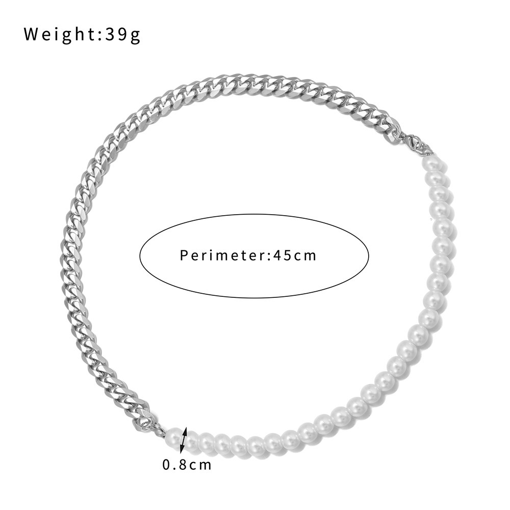 Stitching stainless steel Cuban chain pearl chain necklace