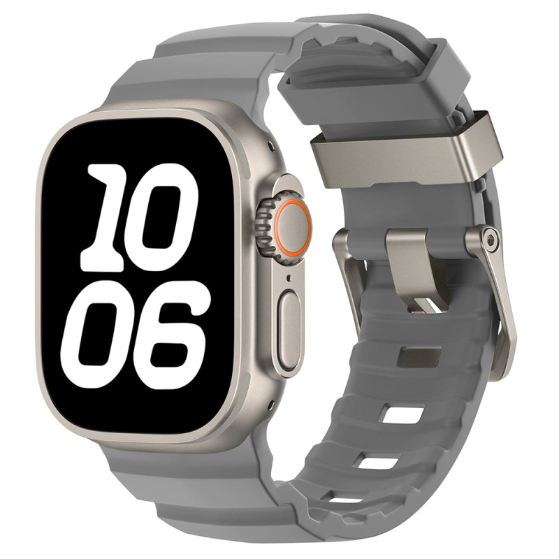 Apple Watch 6789用、ワイルドトラックシリコンストラップ、iWatch S10 Ultra用リストバンド、ブラックチタンカラーのメタルバックル|undefined