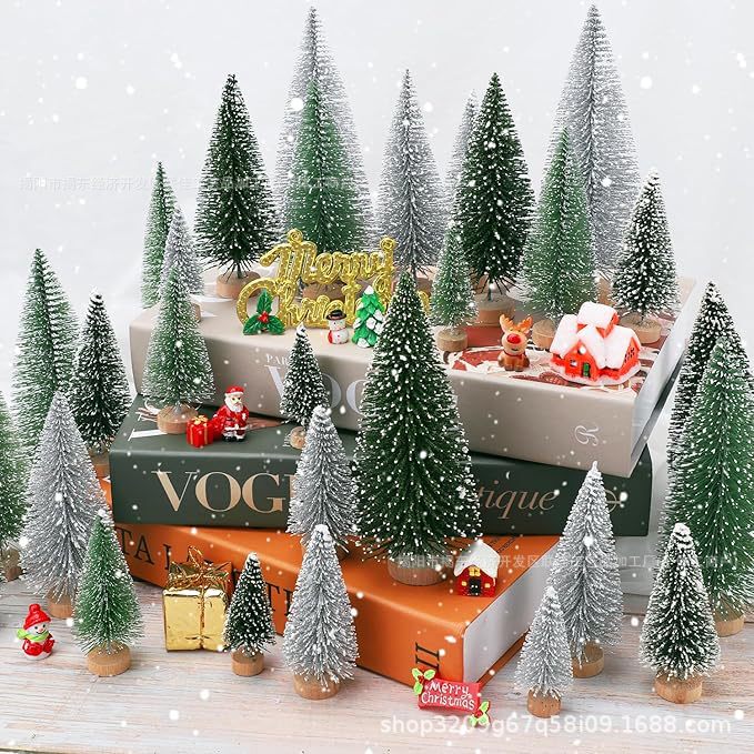 Mini Christmas Tree Artificial Christmas Tree with Wooden Base for Decoration Party Home Table Craft Decoration