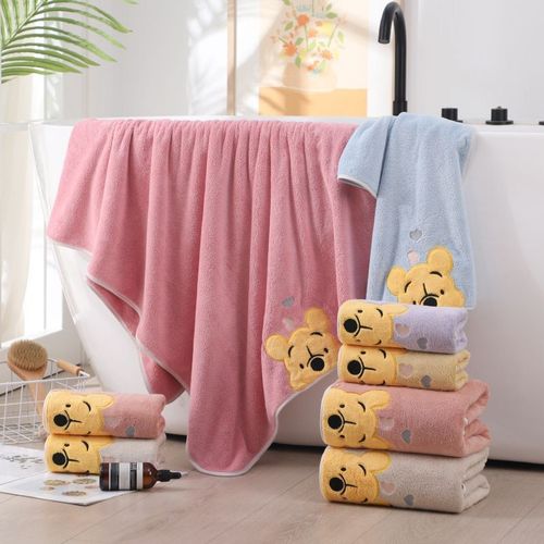 Thickened coral velvet bath towel embroidered Winnie the Pooh towel bath towel set household face towel children's cartoon bath towel