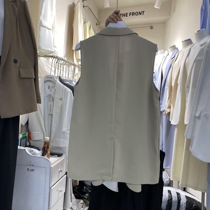 胖MM特大码300斤翻领无袖一粒扣西服女秋季宽松薄款西装马甲外套2|undefined