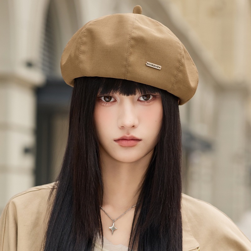 2025新款帽子女金属标大头围贝雷帽女春秋时尚显脸小南瓜帽画家帽|undefined