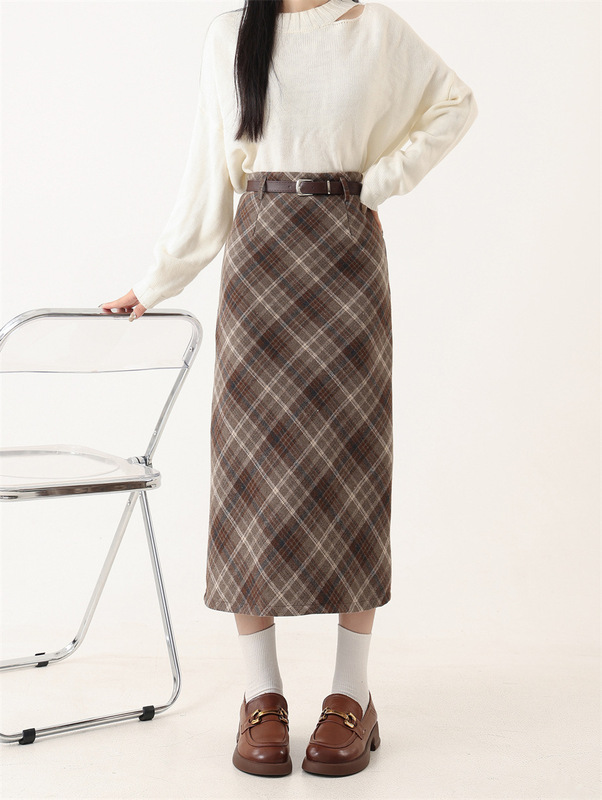 厚い毛は格子の半身のスカートの女性の大きいサイズの秋冬にセーターを配合します。|undefined