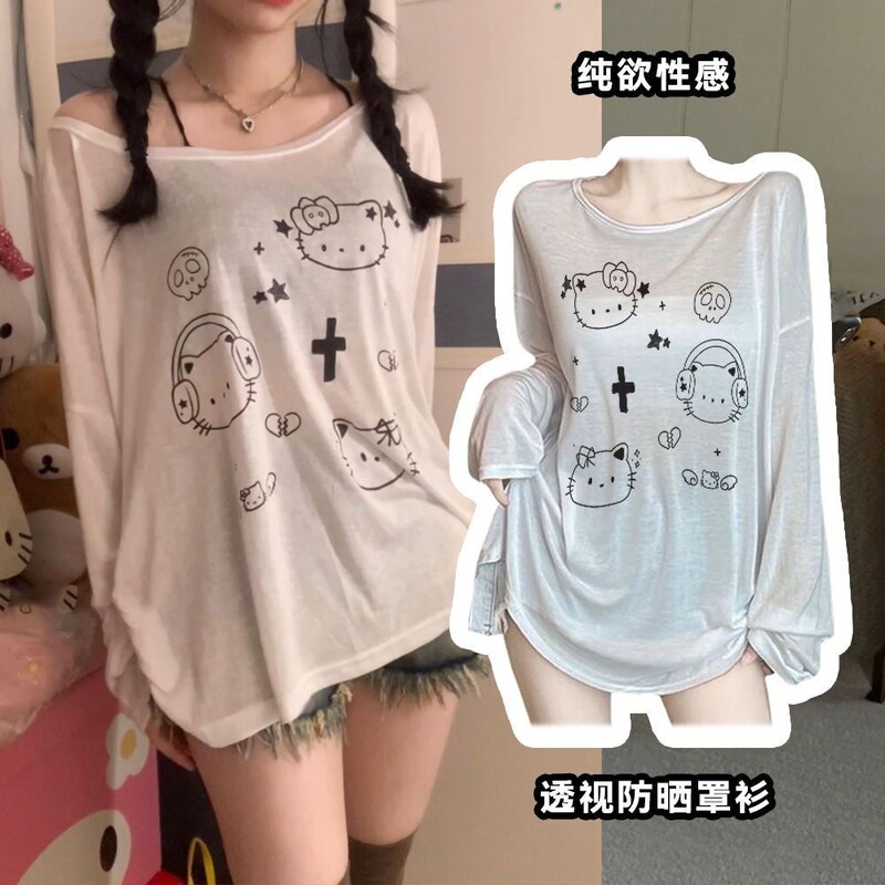Spring and summer Japanese-style sweet and cute cartoon cover-up, loose-fitting, slimming, versatile, thin, trendy sun-protective top for women to wear outside