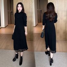 加绒加厚蕾丝加厚新款长款针织连衣裙秋冬中长款过膝打底显瘦大衣