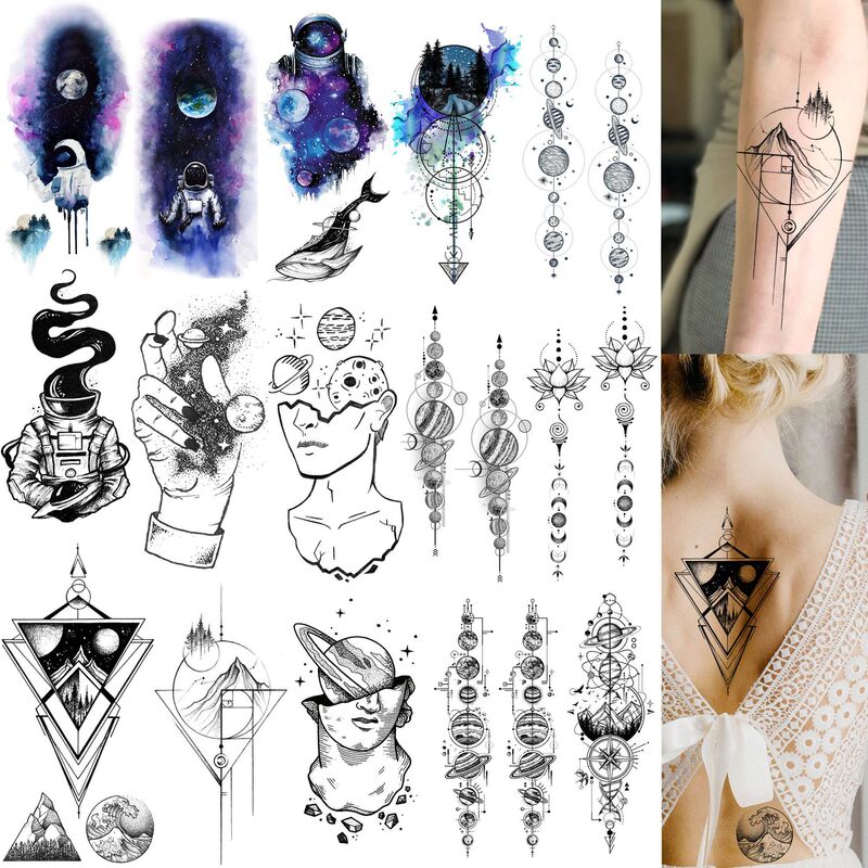 Cross-border astronaut planet string tattoo stickers, realistic arm temporary tattoos, tattoo Amazon Temu