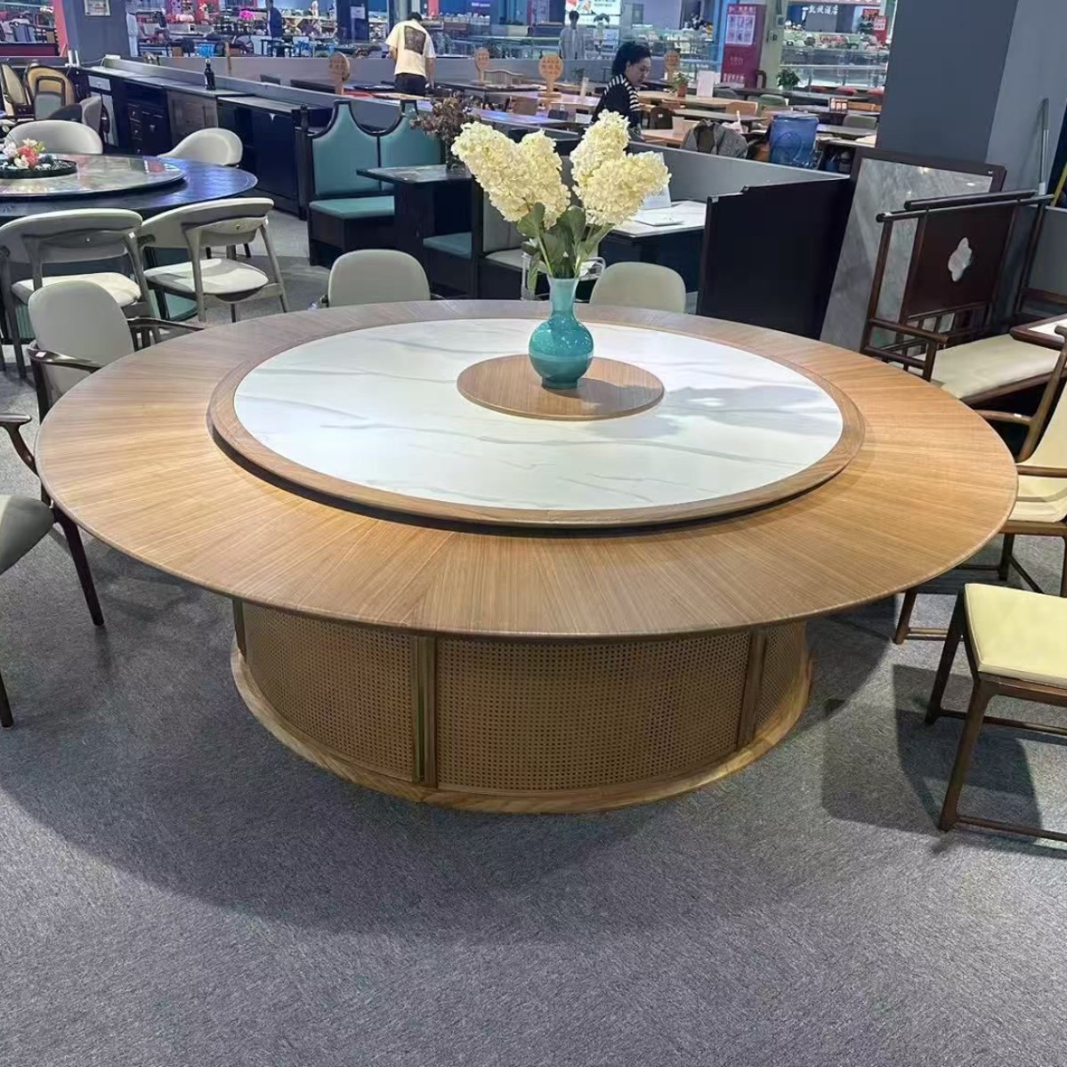 Italian Hotel Hs-15 Dining Table High-End Restaurant Dining Round Table Marble Slate with Turntable Chair Set