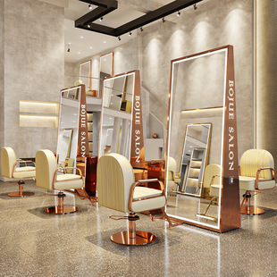 Internet Celebre Barber Shop Mirror Table Single-and Double-sided Floor Mirror Hairdressing Shop Mirror with Light Stainless Steel Haircutting Mirror for Hair Salon