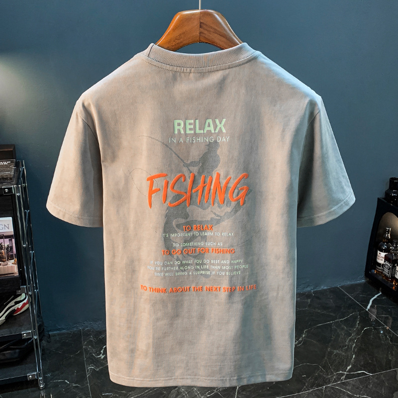 American Style Loose Short-sleeved T-shirt Men's Heavy Trendy Printed Summer Top T-shirt Casual Shoulder Shoulder Half-sleeved Men's Clothes