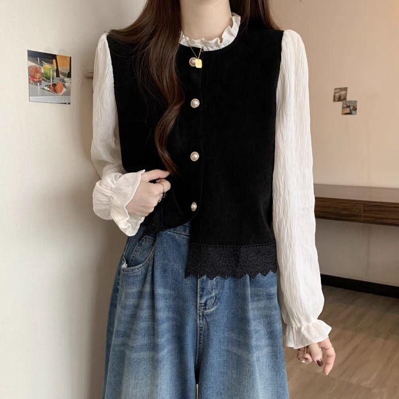 设计感假两件长袖衬衫女2025春秋新款大码胖mm遮肉显瘦别致小上衣|undefined