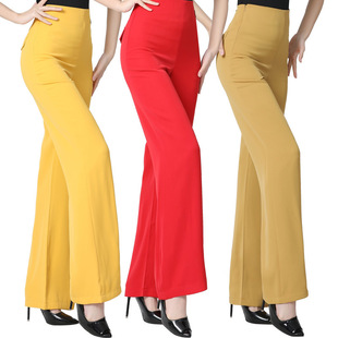 New Ladies Latin Dance Wide Leg Pants High Waist Pants Ballroom Dance National Standard Modern Dance Square Dance Pants Micro Horn Thin