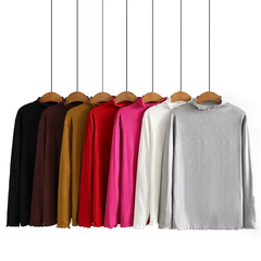 Large size women's top 2022 autumn new fat MM versatile slim wood ears half high neck long sleeve mid-sleeved base shirt