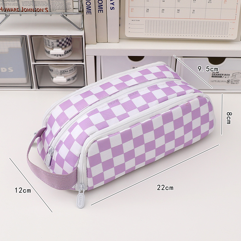 Bolsa de bolígrafo de gran capacidad de tablero de ajedrez de alto valor visual simple papelería almacenamiento bolsa multifuncional dividida