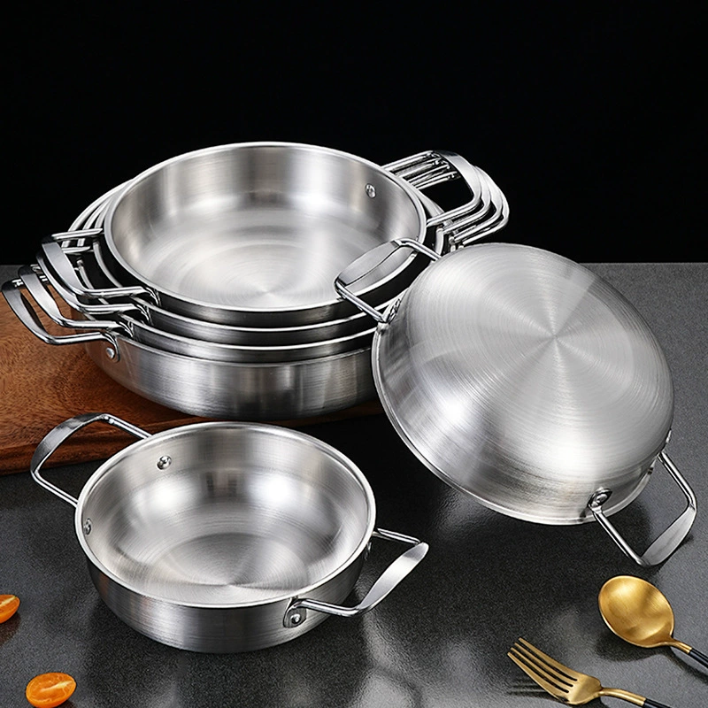 Корейская импровизированная миска для лапши из нержавеющей стали, seafood- pot, золотой маленький горячий горшок с двойными ушками, плоское дно, рамен-горшок, суповой горшок, для приготовления лапши дома
