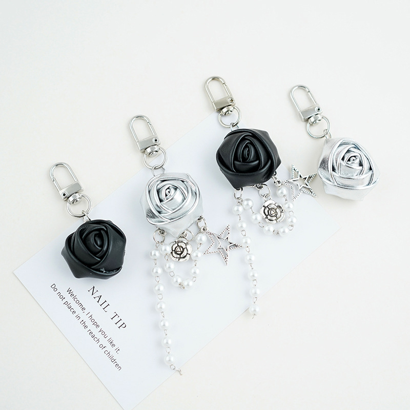 日韩皮革玫瑰花大花球汽车钥匙扣包挂饰女创意礼品包包挂件钥匙链