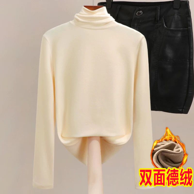 德绒保暖加绒加厚高领打底衫秋冬新款洋气内搭修身长袖T恤女百搭