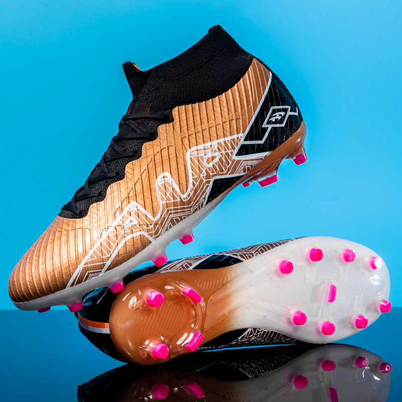 Cross Border Foreign Trade Leather Football Shoes Men S High Top AG Spikes Youth Student Training_voghion.com