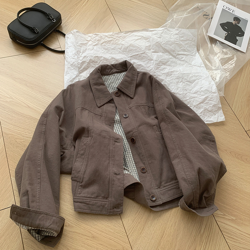 Retro Hong Kong Style Ins Off-White Denim Jacket Women's Long-Sleeved 2025 Autum New Lapel Single-Breasted Jacket