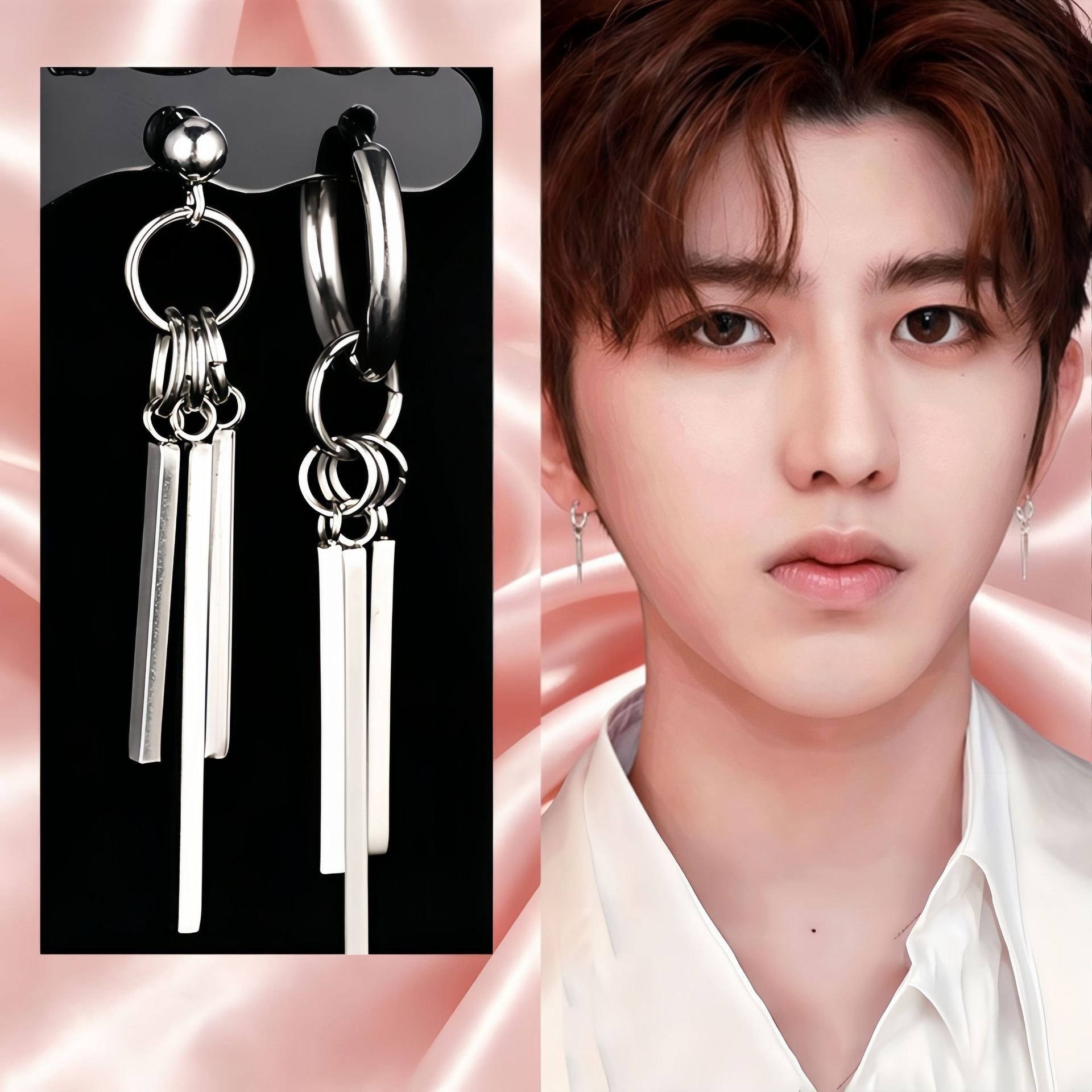 Hip-hop simple pendientes punk ins pendientes personalidad masculina creativa sin agujeros de orejas tres barras rectas columna cuadrada