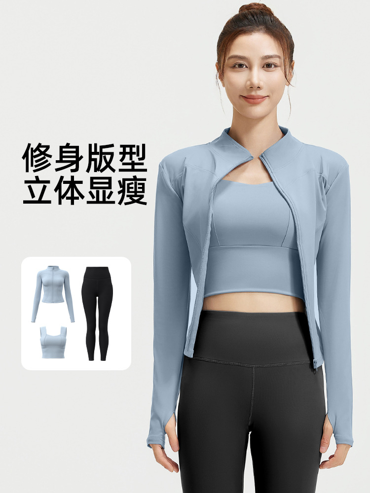 Juyitang primavera y otoño ropa de yoga traje de tres piezas ajustado y delgado traje deportivo para correr por la mañana