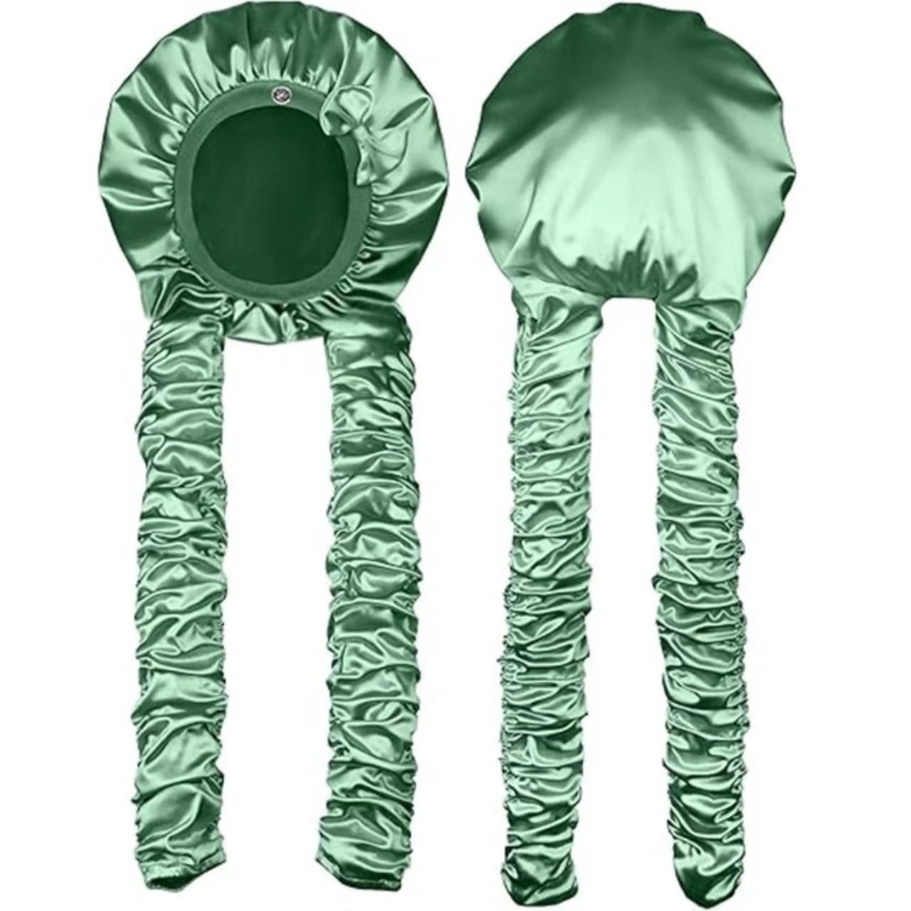 Upgraded Cross-Border Amazon Satin-Like Sleep Cap with Adjustable Ribbon, Round Cap, Pleated Long Tube, Non-Heated Curling Cap