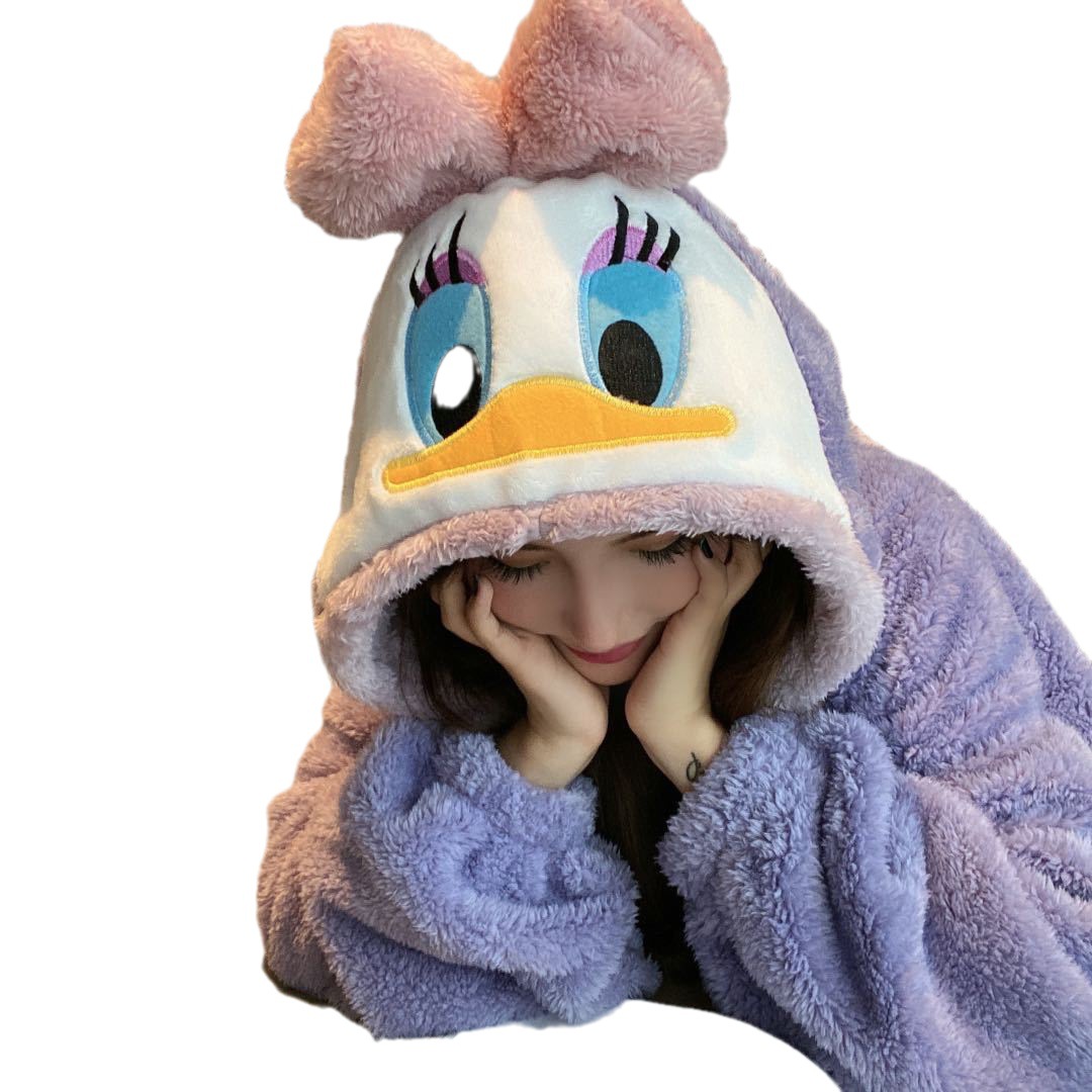 Lindo otoño y el invierno de dibujos animados con capucha homewear camisón caliente lana Cordero engrosada pijamas se puede usar fuera Albornoz