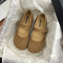 磨砂玛丽珍单鞋仙女奶驼绒面芭蕾舞勃肯鞋秋冬圆头外穿法式软底女