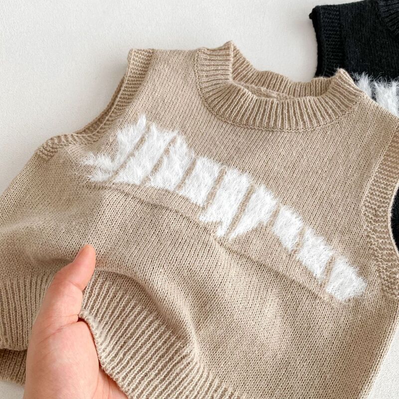 子供服秋の新作子供用ニットベスト男の子と女の子用ジャカードカラーマッチング多用途レイヤード春と秋のセーターベスト|undefined